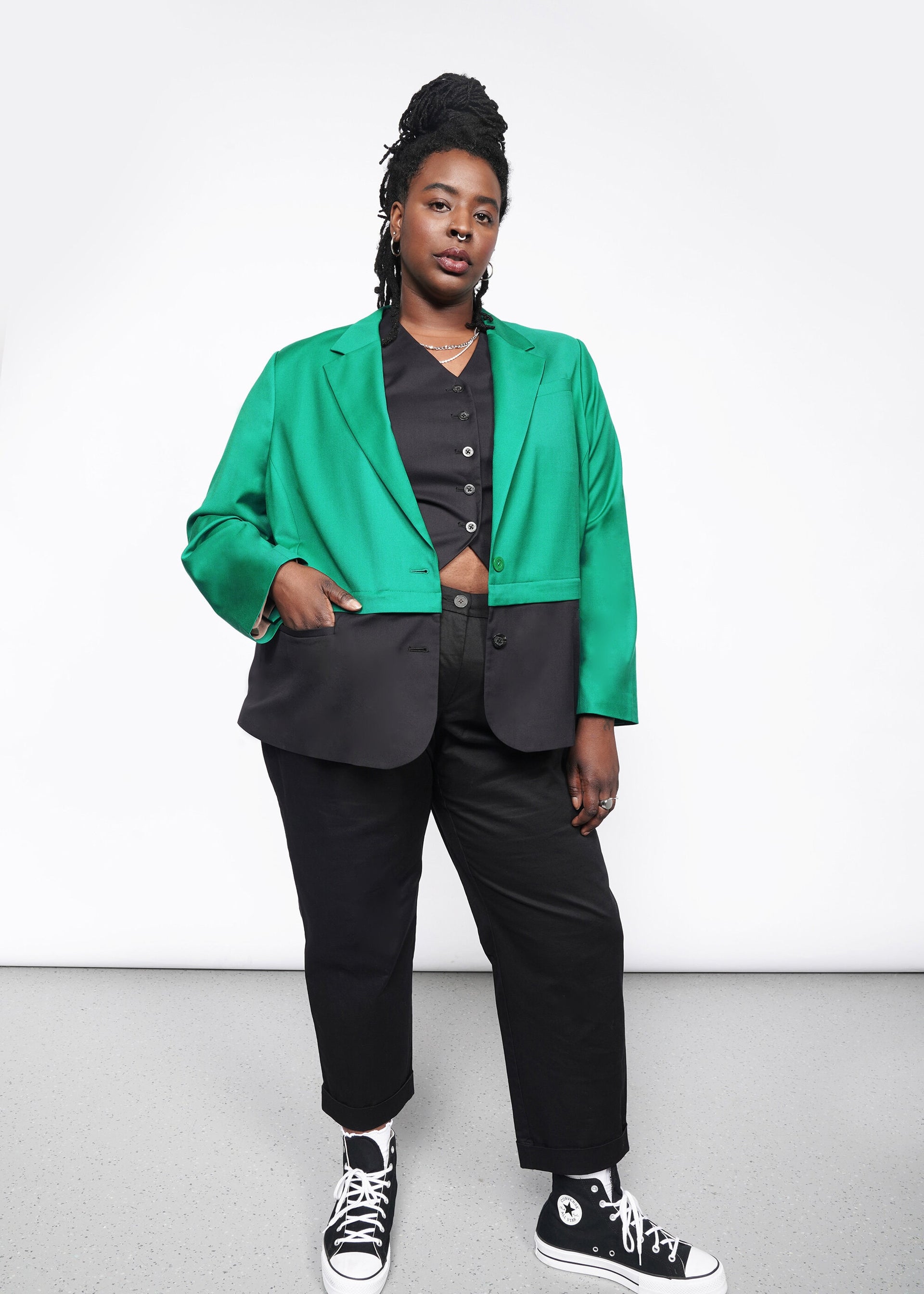 1X=The Empower Convertible Blazer in Emerald/Black