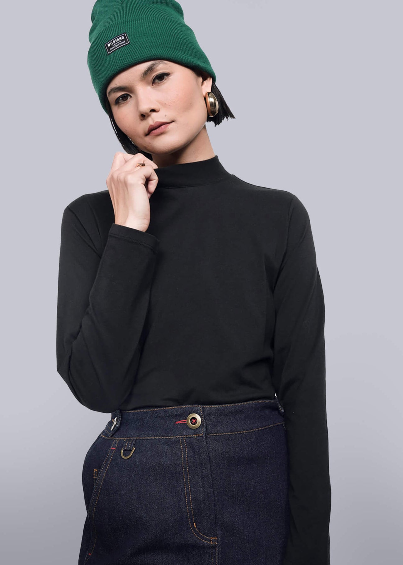 The Essential Long Sleeve Mock Neck Top in Black