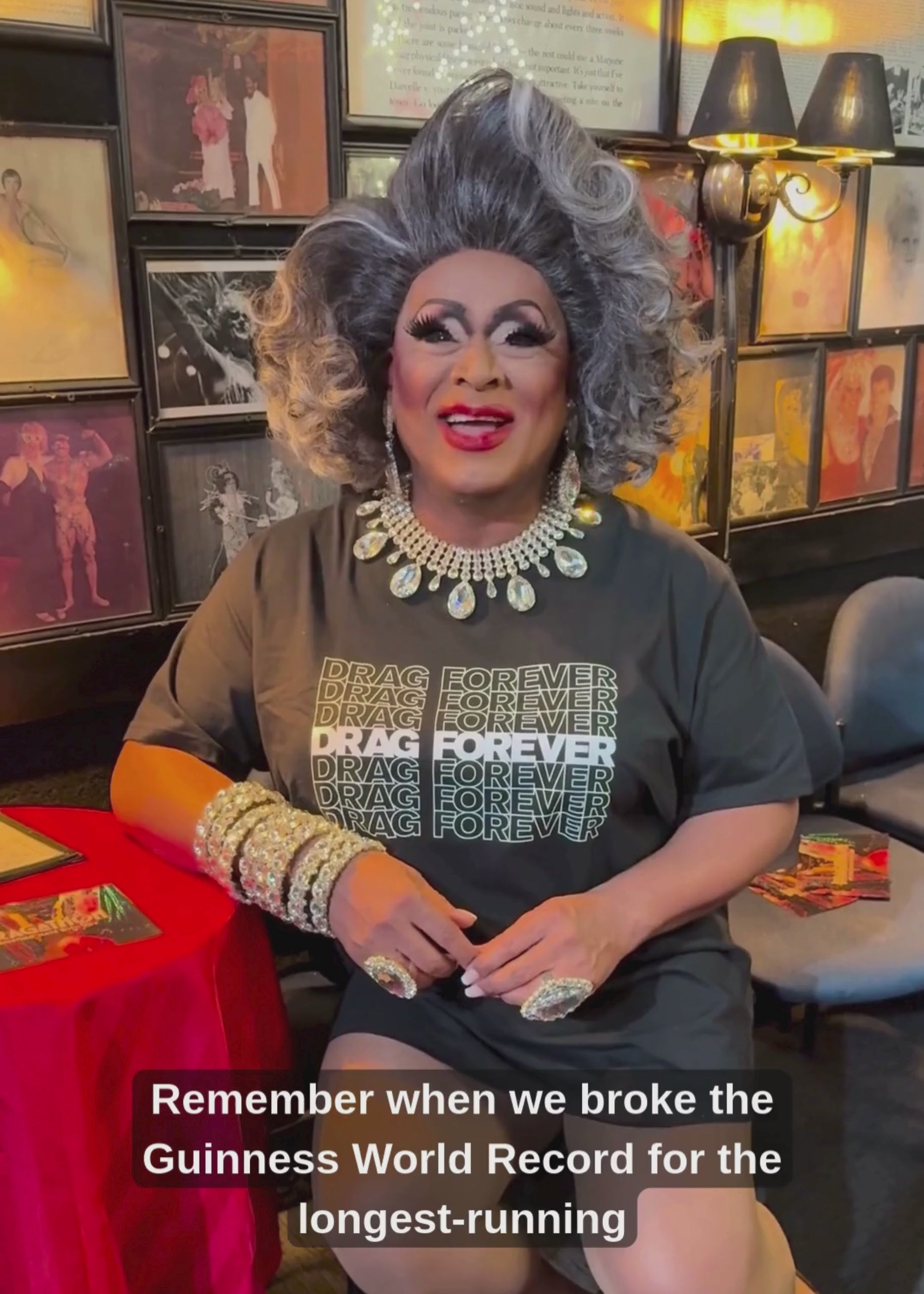 Peppermint, wearing the Drag Forever tee, talks about how it donates to the Dragathon Documentary.